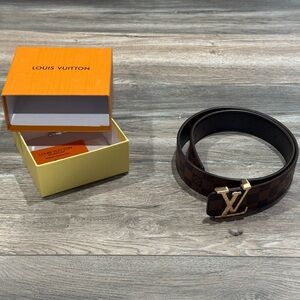 Louis Vuitton Brown Damier Canvas Belt with Gold LV Buckle